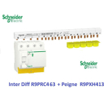 INTERRUPTEUR DIFFÉRENTIEL RESI9 4P 63A 30MA - AC + PEIGNE 3P+N -13 M SCHNEIDER R9PRC463 + R9PXH413