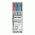 STYLO FEUTRE STAEDTLER LUMOCOLOR 315 M EFFAÇABLE ÉCRITURE MOYENNE - ÉTUI DE 4 COULEURS CLASSIQUES