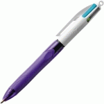 STYLO BILLE RETRACTABLE BIC - 4 COULEURS GRIP - POINTE MOYENNE 1 MM - CORPS VIOLET