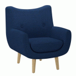 FAUTEUIL LUZE, 1 PLACE, PIEDS BOIS, TISSU BLEU