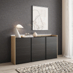 SKRAUT HOME - BUFFET EFFET BOIS NOIR ET CHÊNE 156X35X80CM AVEC LED