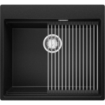 EVIER CUISINE EN GRANIT 58 X 53 CM LAVABO 1 BAC + SIPHON CLASSIQUE, ÉVIER À ENCASTRER DE PRIMAGRAN, NOIR - BLACK