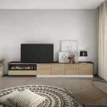 SKRAUT HOME - MEUBLE TV EFFET BOIS DE CHÊNE ET NOIR 310X37X50CM CHEMINÉE EFFET FEU