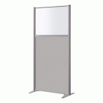 CLOISON B-ZEN ACOUSTIQUE SEMI VITRÉE TISSU BONDAI GRIS - H 160 X L 81 CM CADRE GRIS ARGENT -SANS PIED