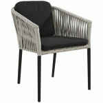 FAUTEUILS BARCELONE ROPE GRIS/COUSSIN NOIR/PIÈTEMENT NOIR - PROLOISIRS