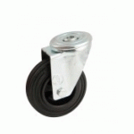 ROULETTE PIVOTANTE À FREIN À OEIL CAOUTCHOUC NOIR 100 MM- CHARGE 80 KG - ROULEMENTS À ROULEAUX AVL