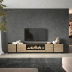 SKRAUT HOME - MEUBLE TV EFFET BOIS DE CHÊNE ET NOIR 315X35X61CM CHEMINÉE EFFET FEU