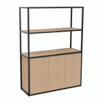 BIBLIOTHÈQUE LUMYA L 120 X P 41,5 X H 162 CM MODULE DÉPART STRUCTURE MÉTAL NOIR 3 PORTES CHÊNE CLAIR