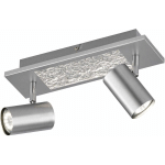 PLAFONNIER ORIENTABLE PLAFONNIER SPOTS ARGENT 2 FLAMMES, MÉTAL CHROMÉ, 1X LED 4,5W 190LM BLANC CHAUD 2X GU10, LXPXH 33,5X9X17 CM