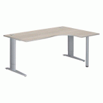 BUREAU COMPACT L 180 CM CHÊNE GRIS RETOUR À DROITE RÉGLABLE EN HAUTEUR PIÈTEMENT MÉTAL PLUS EXCELLENS ALU