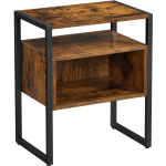 TABLE DE CHEVET, TABLE D'APPOINT AVEC 2 NIVEAUX, CADRE EN ACIER, STYLE INDUSTRIEL, MARRON RUSTIQUE ET NOIR - VINTAGE BRUN