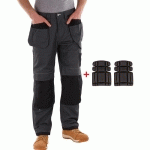 PANTALON DE TRAVAIL URBAN + PROTÈGE-GENOUX PORTWEST 56 GRIS/NOIR