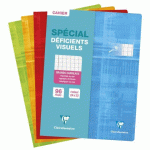 LOT DE 10 - CAHIER PIQUÉ SPÉCIAL DÉFICIENTS VISUELS 24X32 CM 96 PAGES GRANDS CARREAUX 2,5MM AGRANDIS 10X10 - ASSORTIS