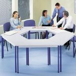 TABLE MODULAIRE DOMINO TRAPÈZE - L. 120 X P. 60 CM - PLATEAU GRIS - PIEDS BLEU