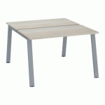 PÔLE DE 2 BUREAUX ECLA CHÊNE GRIS L 120 X P 60 CM PIÈTEMENT MÉTAL FINITION ALUMINIUM