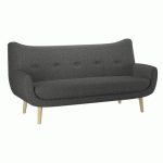 CANAPÉ 3 PLACES LUZE, PIEDS BOIS, TISSU GRIS