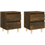 TABLES DE CHEVET ET PIEDS EN BOIS 2 PCS CHÊNE FUMÉ 40X35X50 CM