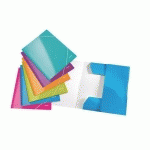 LOT DE 12 - CHEMISE À ÉLASTIQUE 3 RABATS CARTE WOW LEITZ 24 X 31 CM DOS 2,4 CM COULEURS ASSORTIES