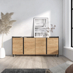 SKRAUT HOME - BUFFET EFFET BOIS DE CHÊNE ET NOIR 207X35X91CM AVEC PIEDS