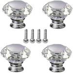 TUSERXLN - LOT DE 4 BOUTONS EN CRISTAL, 40 MM DIAMANT TIROIR ARMOIRE PORTE POIGNÉES DE PORTE EN CRISTAL AVEC VIS POUR MAISON CUISINE BUREAU COMMODE