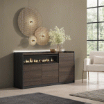 SKRAUT HOME - BUFFET EFFET BOIS DE CHÊNE ET NOIR 156X37X80CM CHEMINÉE EFFET FEU