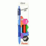 LOT DE 6 - STYLO À BILLE RÉTRACTABLE IZEE, ÉTUI DE 4, BASIC