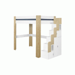 PACK LIT MEZZANINE ESCALIER PAROS + MATELAS  BLANC ET BOIS 90X190 CM/OPT:MATELAS ELBE HD