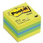 POST-IT MINI BLOC CUBE 400 FEUILLES 5,1 X 5,1 CM CITRON + BLEU ET VERT 2051L