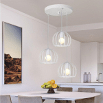 AXHUP - SUSPENSION LUMINAIRE INDUSTRIELLE 3 LUMIÈRES E27 LUSTRE DE DISQUE CAGE DE PASTÈQUE MÉTAL BLANC