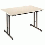 TABLE BEIGE/BRUN 120 X 80 CM PIEDS PLIANT MULTI USAGE