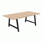TABLE DE RÉUNION SYNERGY L 200 X P 100 X H 74 CM PIED MÉTAL NOIR PLATEAU CHÊNE CLAIR