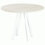 TABLE RÉUNION EVAN Ø 100 CM PIED BLANC PLATEAU STRAT ACACIA - MBA