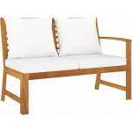 BANC DE JARDIN 114,5 CM AVEC COUSSIN CRÈME BOIS SOLIDE D'ACACIA - BRUN