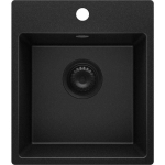 EVIER CUISINE EN GRANIT 38 X 44 CM LAVABO 1 BAC + SIPHON CLASSIQUE, ÉVIER À ENCASTRER DE PRIMAGRAN TOUT NOIR - BLACK#BLACK