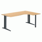 BUREAU COMPACT EXCELLENS L 180 CM HÊTRE RETOUR À DROITE PIÉTEMENT MÉTAL PLUS FIXE ANTHRACITE