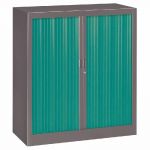 ARMOIRE CLASSTOUT CLASSIQUE MÉTAL ANTHRACITE - L. 90 X H. 100 CM - AVEC RIDEAUX VERT