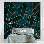 PAPIER PEINT INTISSÉ - DARK TURQUOISE WITH GOLD - MURAL CARRÉ DIMENSION HXL: 288CM X 288CM