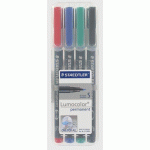 STYLO FEUTRE STAEDTLER LUMOCOLOR 313 S PERMANENT POINTE EXTRA FINE 0,4 MM - POCHETTE DE 4 COULEURS CLASSIQUES