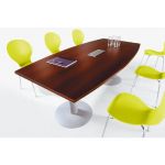 TABLE TONNEAU AVEC ÉLECTRIFICATION ACTUAL L. 200 X 100 CM - PLATEAU WENGÉ - PIÈTEMENT TULIPE ALUMINIUM