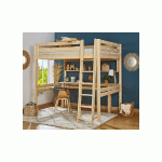 PACK LIT MEZZANINE 2 PLACES ABEL + MATELAS  BOIS NATUREL 140X190 CM ECHELLE GRAND CÔTÉ MATELAS MOMA