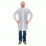 BLOUSES JETABLE EN POLYPROPYLÈNE BLANCHE, FERMETURE BOUTONS PRESSION, HOMME, XL - LOT DE 50