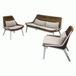 ENSEMBLE DÉTENTE COMO WICKER/ALU COUSSINS ÉCRU/NATUREL/BLANC - PROLOISIRS