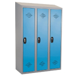 VESTIAIRES MONOBLOC CONFORT INDUSTRIE SALISSANTE 3 CASES, TOIT INCLINÉ, GRIS / BLEU