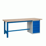 ETABLI CKS PLATEAU MÉLAMINÉ CAISSON 5 TIROIRS 1800X750 MM BLEU RAL 5015 - MANUTAN COLLECTIVITÉS