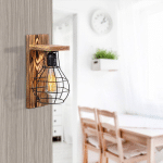 OPVIQ APPLIQUE MURALE EREBOS 121-A, BOIS, ABAT-JOUR CAGE NOIR
