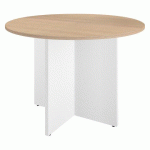 TABLE RONDE 100 CM PLATEAU CHÊNE CLAIR PIEDS CROIX PLEIN BOIS BLANC EXCELLENS