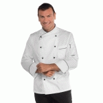 VESTE DE CUISINE EN COTON SATINÉ PANAMA COUPE SLIM BLANCHE ET NOIRE