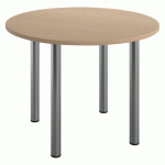 TABLE RONDE L 100 CM EXCELLENS PLATEAU CHÊNE CLAIR 4 PIEDS MÉTAL ALUMINIUM