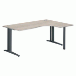 BUREAU COMPACT EXCELLENS L 180 CM CHÊNE GRIS RETOUR À DROITE PIÈTEMENT MÉTAL PLUS ANTHRACITE