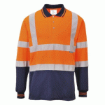 LOT DE 2 - PORTWEST S279 POLO BICOLORE MANCHES LONGUES ORANGE/MARINE - TAILLE XL
